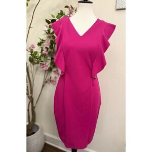 En Focus Studio Pink/Purple Ruffle Sleeve Sheath Dress Size 8 V-Neck
